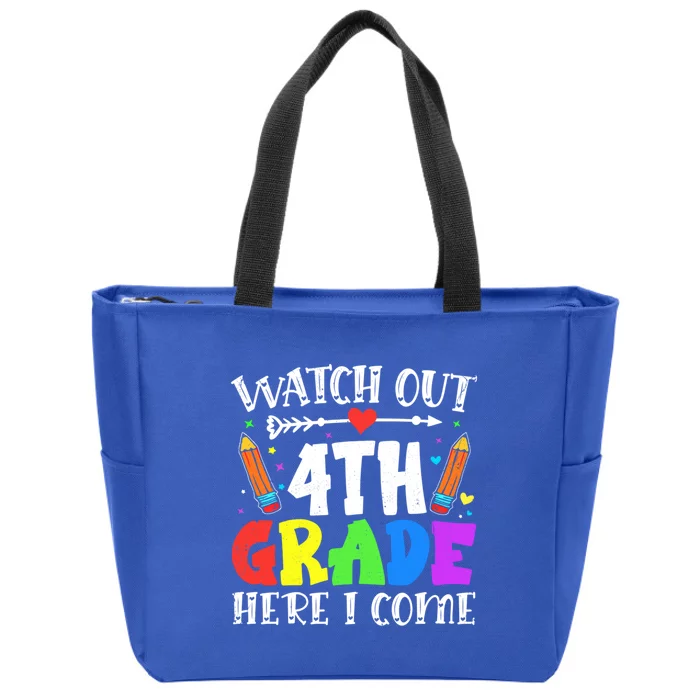 Funny Watch Out 4Th Grade Here I Come Back To School Funny Gift Zip Tote Bag