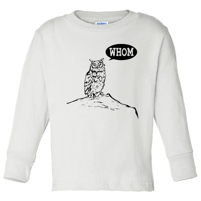 Funny Whom Owl Grammar English Teacher Toddler Long Sleeve Shirt