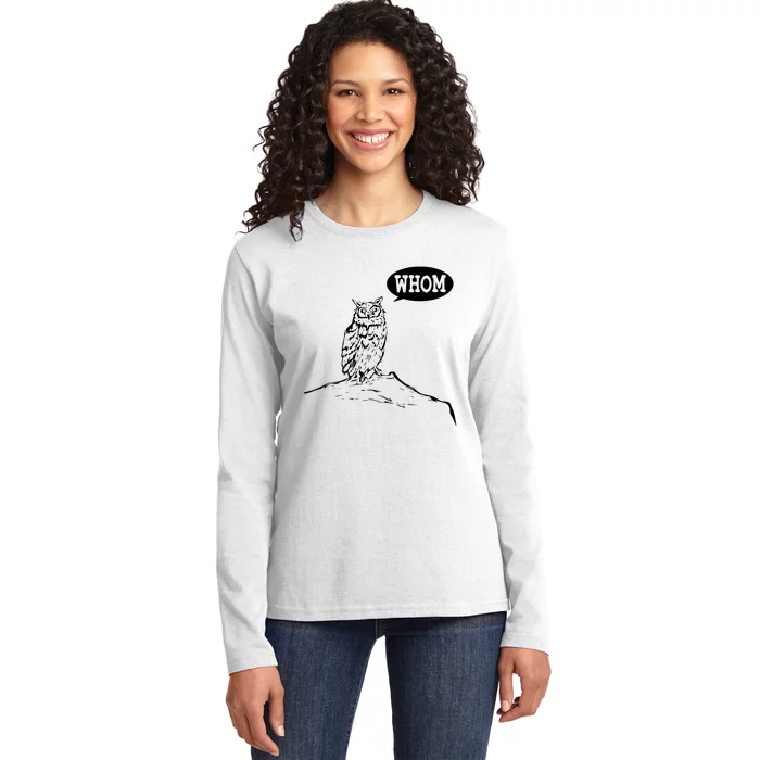 Funny Whom Owl Grammar English Teacher Ladies Long Sleeve Shirt