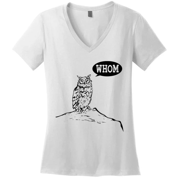 Funny Whom Owl Grammar English Teacher Women's V-Neck T-Shirt