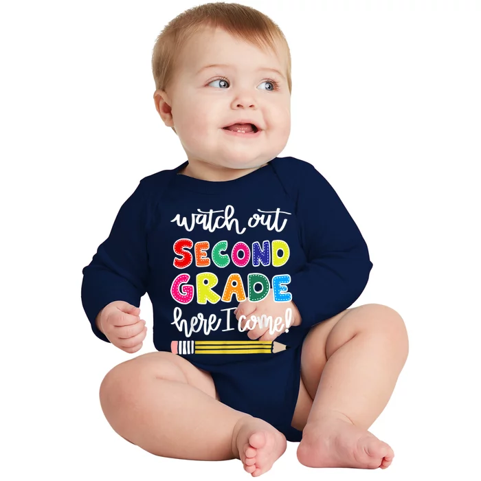 Funny Watch Out Second Grade Here I Come Back To School Gift Baby Long Sleeve Bodysuit