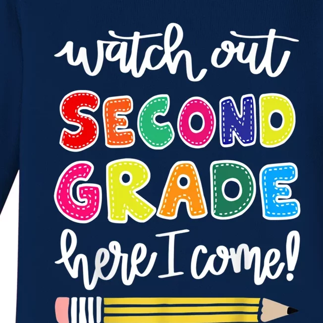 Funny Watch Out Second Grade Here I Come Back To School Gift Baby Long Sleeve Bodysuit