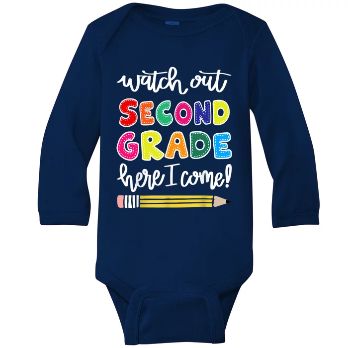 Funny Watch Out Second Grade Here I Come Back To School Gift Baby Long Sleeve Bodysuit