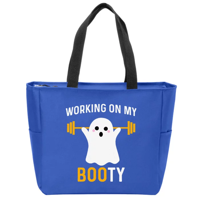 Funny Working On My Booty Funny Halloween Workout Gym Squat Zip Tote Bag