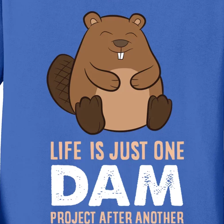 Funny Woodworking One Dam Project After Another Beaver Gift Kids Long Sleeve Shirt