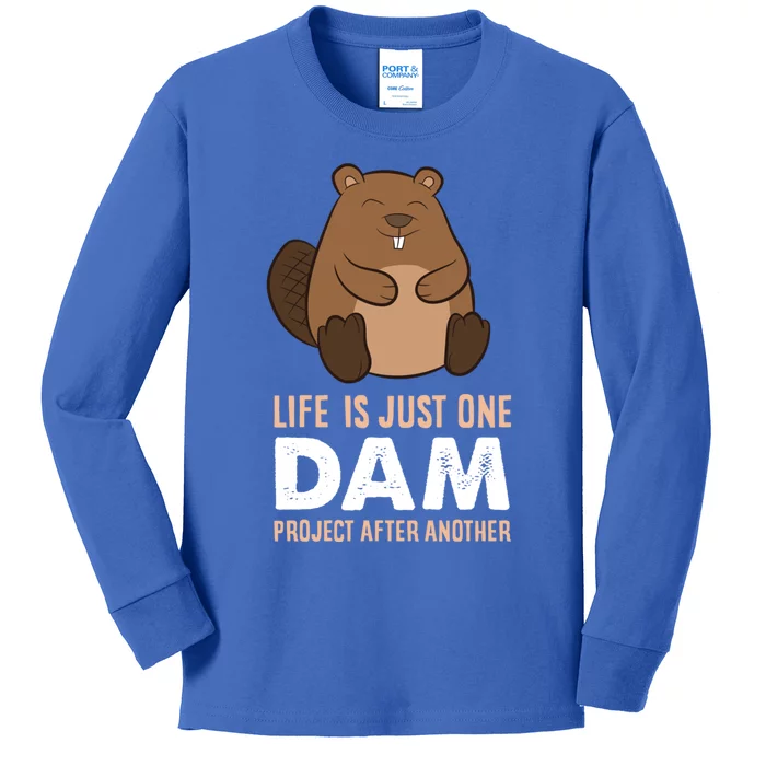 Funny Woodworking One Dam Project After Another Beaver Gift Kids Long Sleeve Shirt