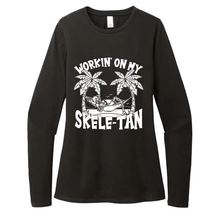 Funny Workin On My Skele Tan Vacation Skeleton Womens CVC Long Sleeve Shirt