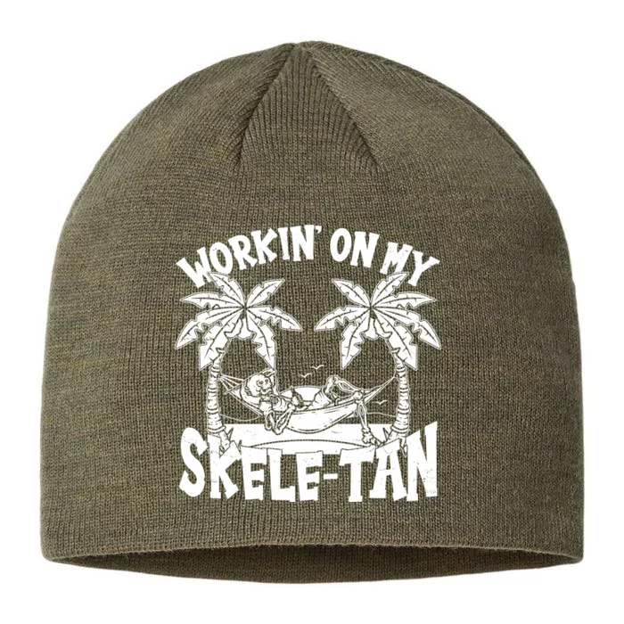 Funny Workin On My Skele Tan Vacation Skeleton 8 1/2in Sustainable Knit Beanie