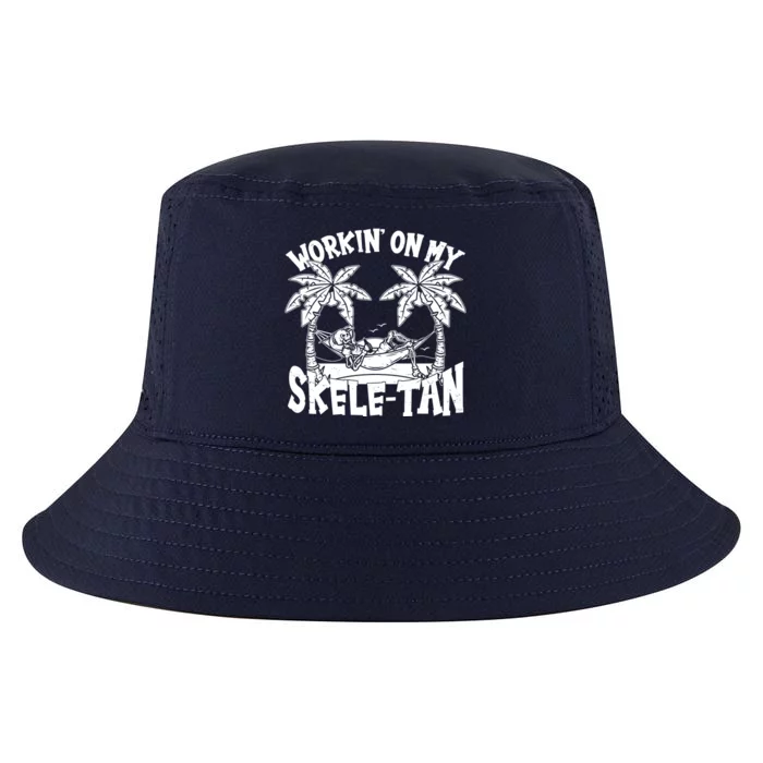 Funny Workin On My Skele Tan Vacation Skeleton Cool Comfort Performance Bucket Hat