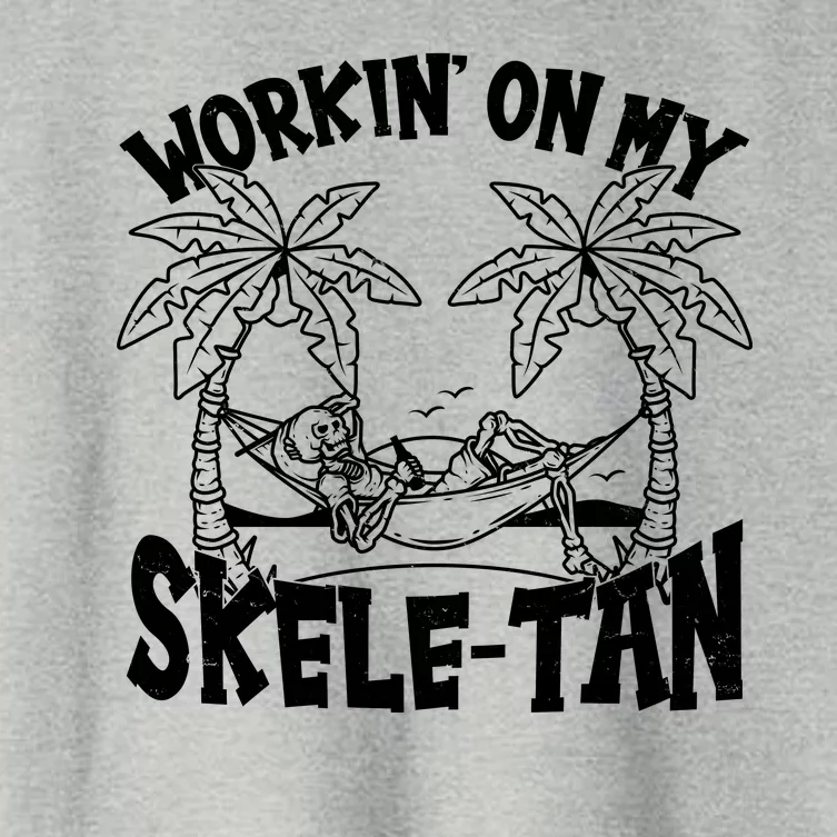 Funny Workin On My Skele Tan Vacation Skeleton Women's Crop Top Tee