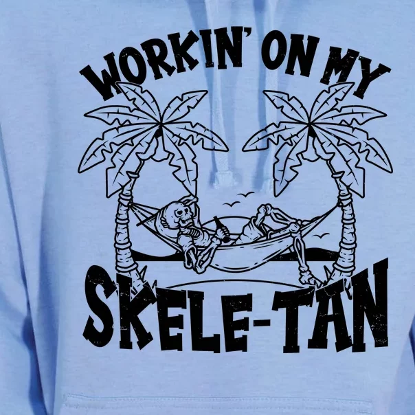 Funny Workin On My Skele Tan Vacation Skeleton Unisex Surf Hoodie