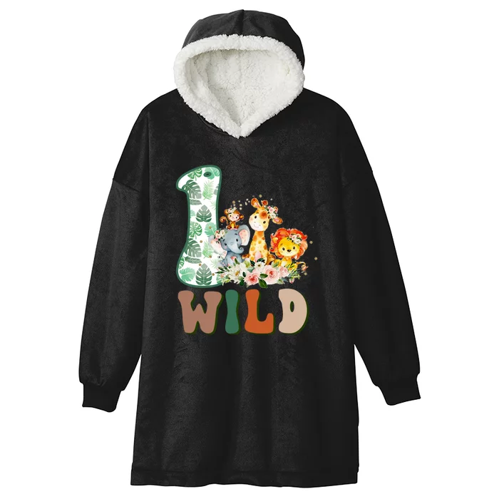 Funny Wild One 1st Birthday Safari Animal Themed Gift Hooded Wearable Blanket