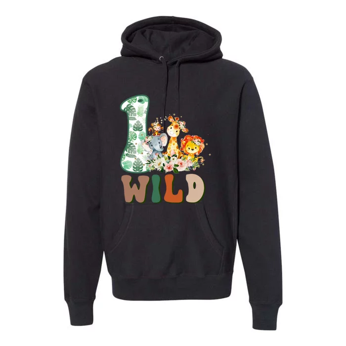 Funny Wild One 1st Birthday Safari Animal Themed Gift Premium Hoodie