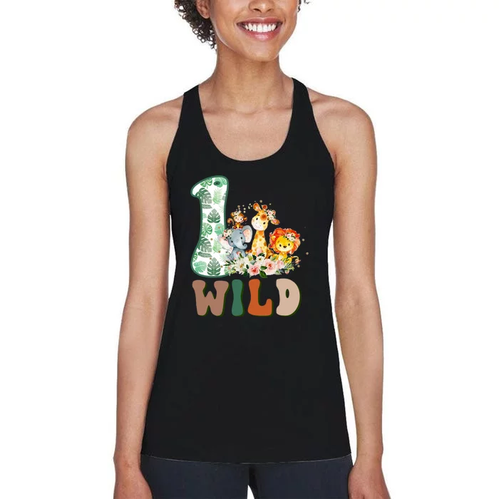 Funny Wild One 1st Birthday Safari Animal Themed Gift Women's Racerback Tank