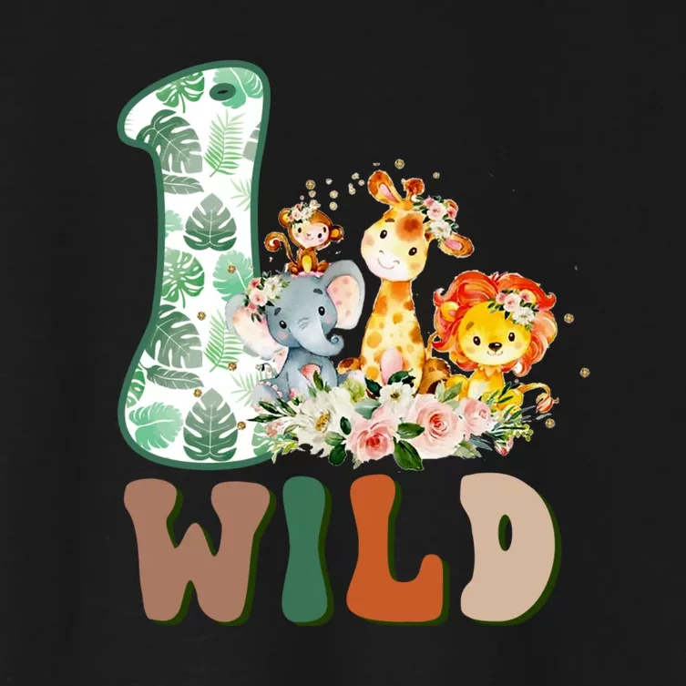 Funny Wild One 1st Birthday Safari Animal Themed Gift Women's Crop Top Tee