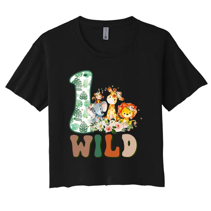 Funny Wild One 1st Birthday Safari Animal Themed Gift Women's Crop Top Tee