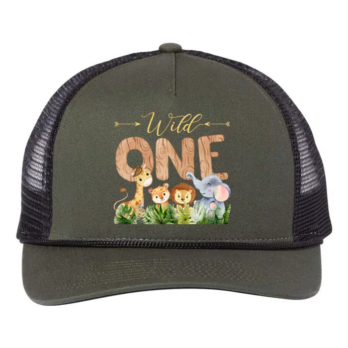 Funny Wild One Zoo Animal Safari Birthday Jungle Animal Gift Retro Rope Trucker Hat Cap