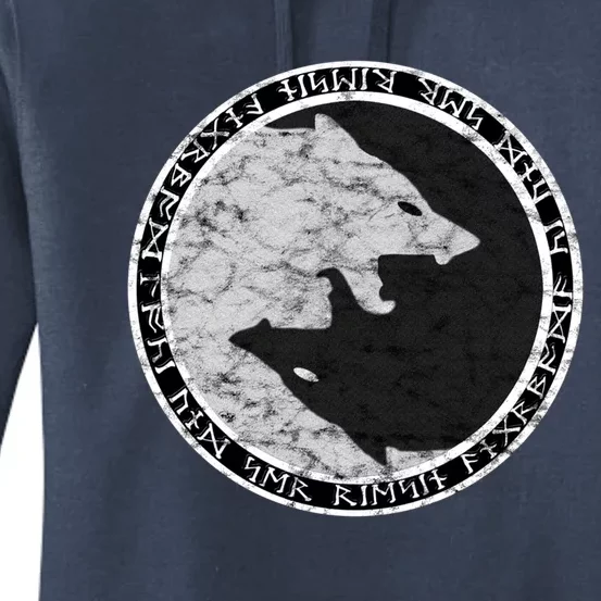 Fenrir Wolf Of Odin With Norse Runes Distressed Great Gift Women's Pullover Hoodie