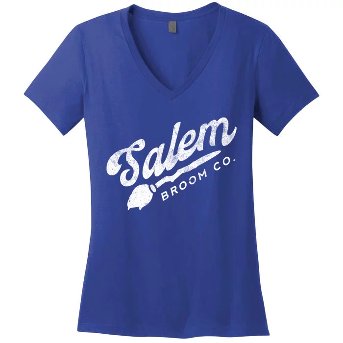 Funny Witch Olde Salem Massachusetts Broom Company Scary Co Cute Gift Women's V-Neck T-Shirt