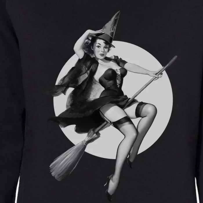 Flying Witch On Broom Halloween Sexy Witch Pin Up Gift Womens California Wash Sweatshirt