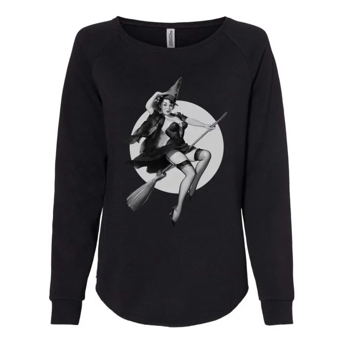 Flying Witch On Broom Halloween Sexy Witch Pin Up Gift Womens California Wash Sweatshirt