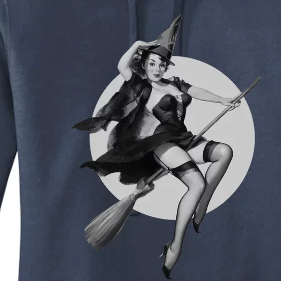 Flying Witch On Broom Halloween Sexy Witch Pin Up Gift Women's Pullover Hoodie