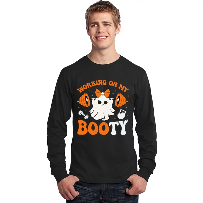 Funny Working On My Booty Ghost Boo Gym Ghost Pun Halloween Long Sleeve Shirt