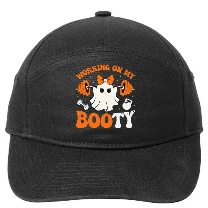 Funny Working On My Booty Ghost Boo Gym Ghost Pun Halloween 7-Panel Snapback Hat