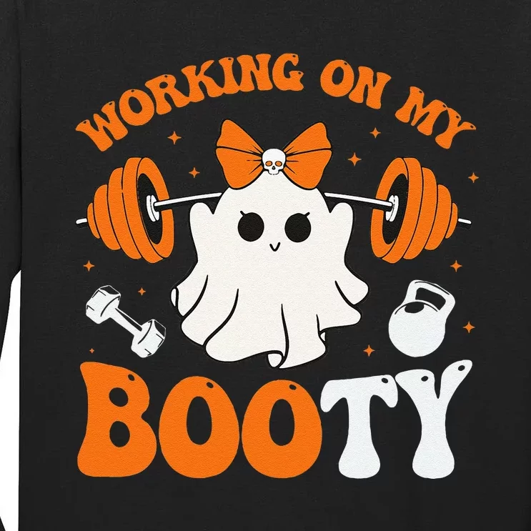 Funny Working On My Booty Ghost Boo Gym Ghost Pun Halloween Tall Long Sleeve T-Shirt