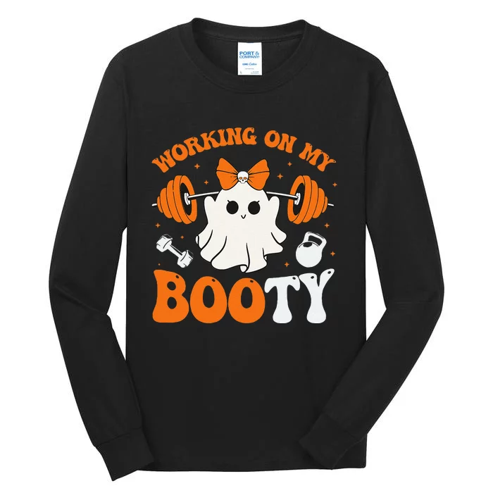 Funny Working On My Booty Ghost Boo Gym Ghost Pun Halloween Tall Long Sleeve T-Shirt