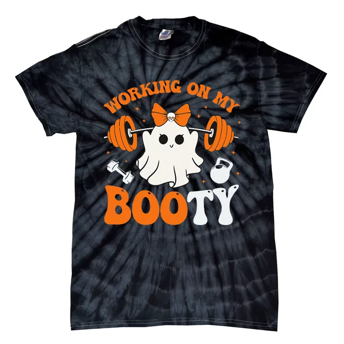 Funny Working On My Booty Ghost Boo Gym Ghost Pun Halloween Tie-Dye T-Shirt