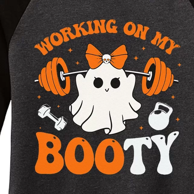 Funny Working On My Booty Ghost Boo Gym Ghost Pun Halloween Women's Tri-Blend 3/4-Sleeve Raglan Shirt