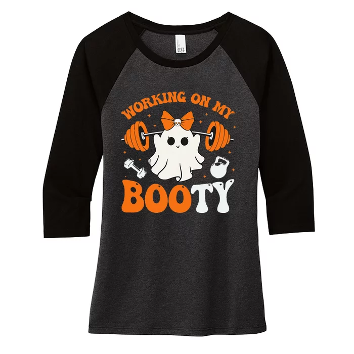 Funny Working On My Booty Ghost Boo Gym Ghost Pun Halloween Women's Tri-Blend 3/4-Sleeve Raglan Shirt