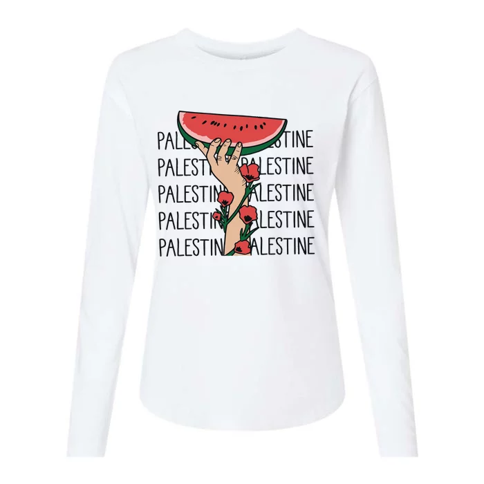 Floral Watermelon Palestine Watermelon Womens Cotton Relaxed Long Sleeve T-Shirt