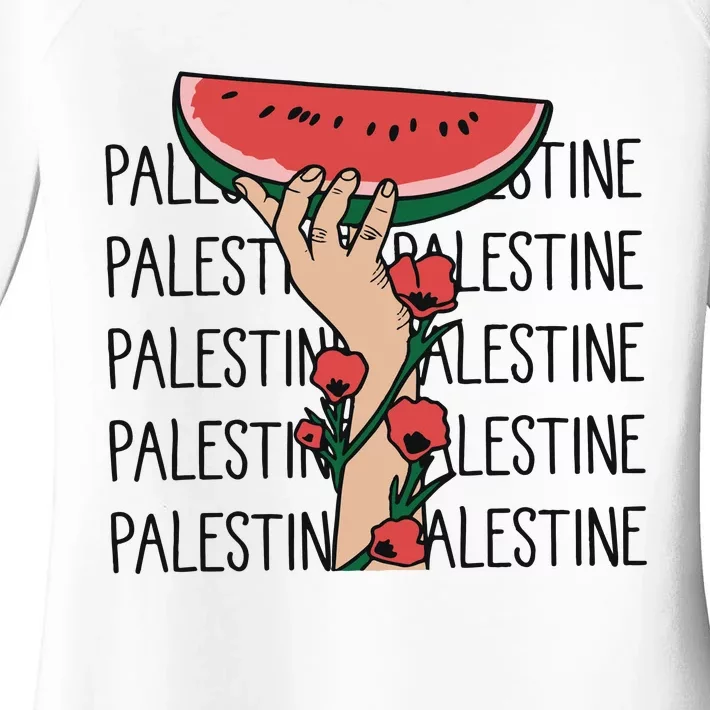 Floral Watermelon Palestine Watermelon Women's Perfect Tri Tunic Long Sleeve Shirt