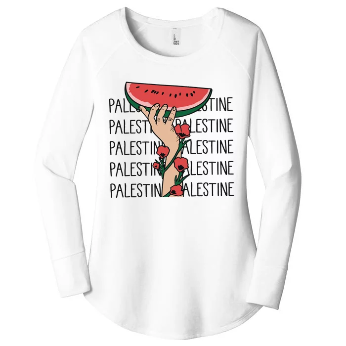 Floral Watermelon Palestine Watermelon Women's Perfect Tri Tunic Long Sleeve Shirt