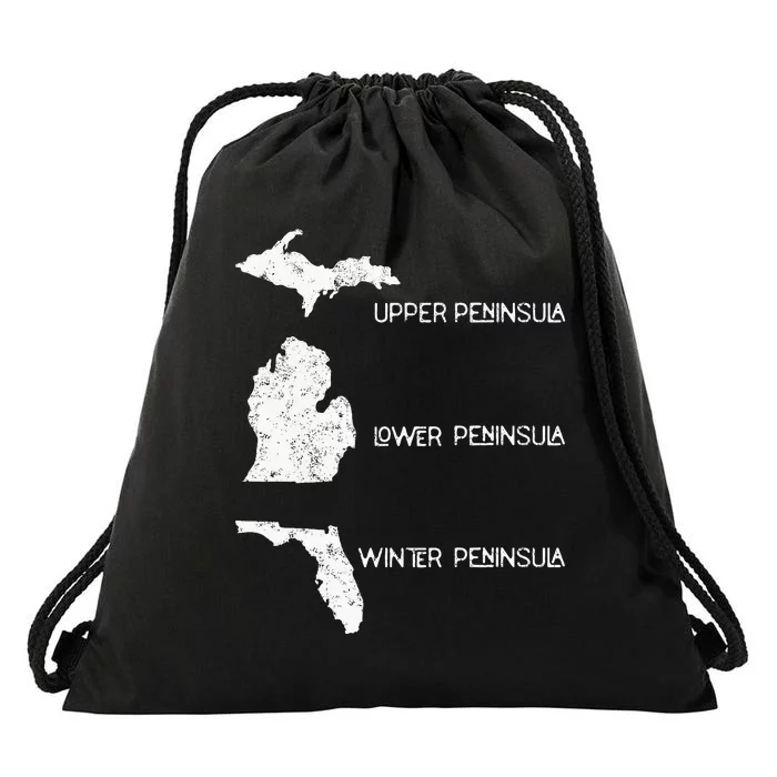 Funny Winter Peninsula Florida Vacation Michigan Michiganian Drawstring Bag