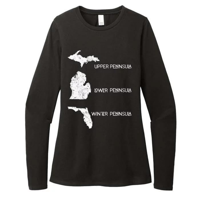 Funny Winter Peninsula Florida Vacation Michigan Michiganian Womens CVC Long Sleeve Shirt