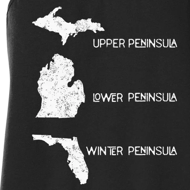 Funny Winter Peninsula Florida Vacation Michigan Michiganian Women's Racerback Tank