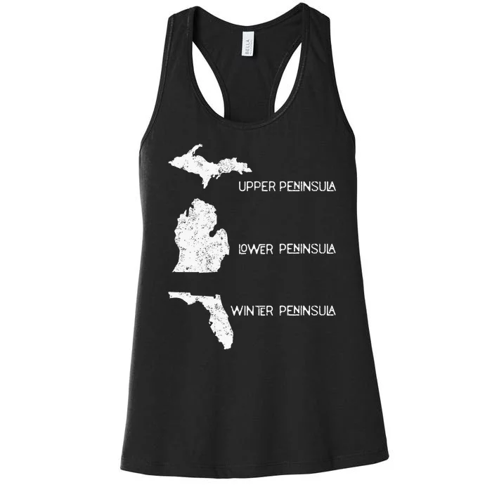 Funny Winter Peninsula Florida Vacation Michigan Michiganian Women's Racerback Tank