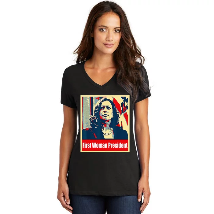 First Woman President Of America Kamala Harris 2024 Women's V-Neck T-Shirt