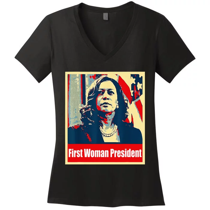 First Woman President Of America Kamala Harris 2024 Women's V-Neck T-Shirt