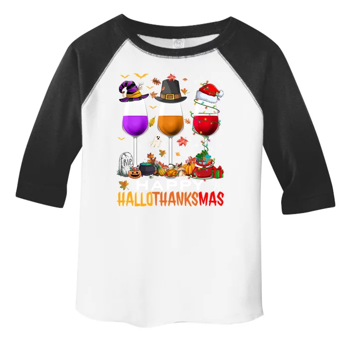 Funny Witch Pilgrim Santa Wine Glasses Happy Hallothanksmas Cute Gift Toddler Fine Jersey T-Shirt