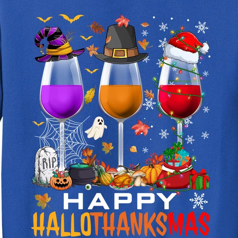 Funny Witch Pilgrim Santa Wine Glasses Happy Hallothanksmas Cool Gift Tall Sweatshirt