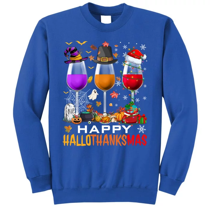 Funny Witch Pilgrim Santa Wine Glasses Happy Hallothanksmas Cool Gift Tall Sweatshirt