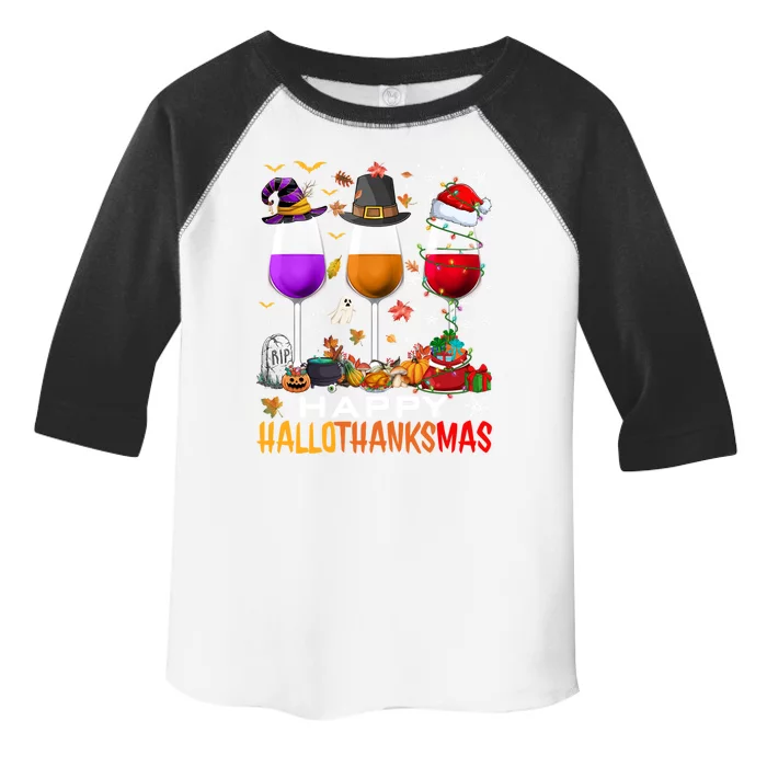 Funny Witch Pilgrim Santa Wine Glasses Happy Hallothanksmas Cool Gift Toddler Fine Jersey T-Shirt