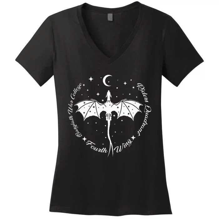 Fourth Wing Romantasy Dragons Yarros Basgiath Fantasy Book Women's V-Neck T-Shirt