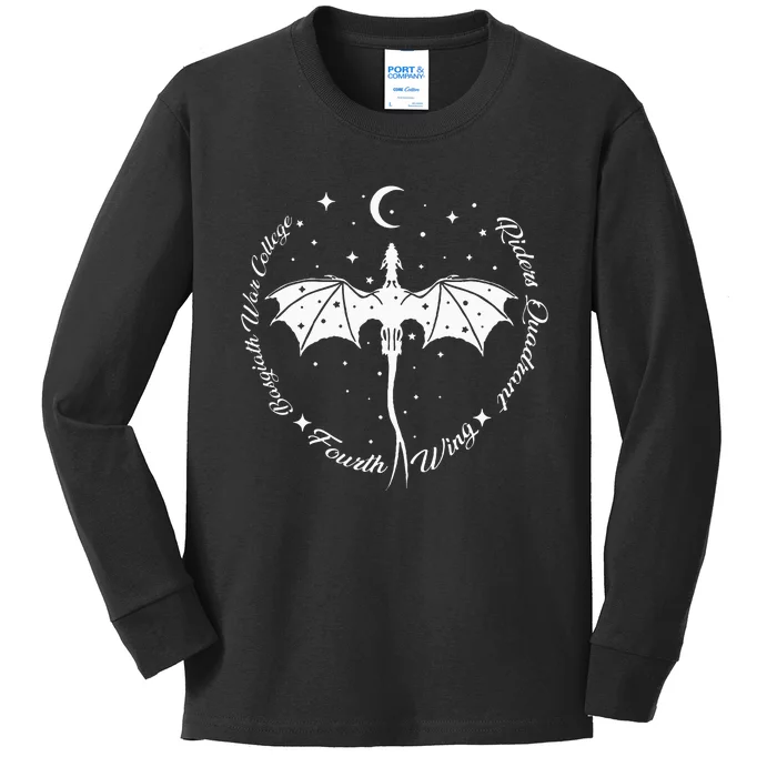 Fourth Wing Romantasy Dragons Yarros Basgiath Fantasy Book Kids Long Sleeve Shirt