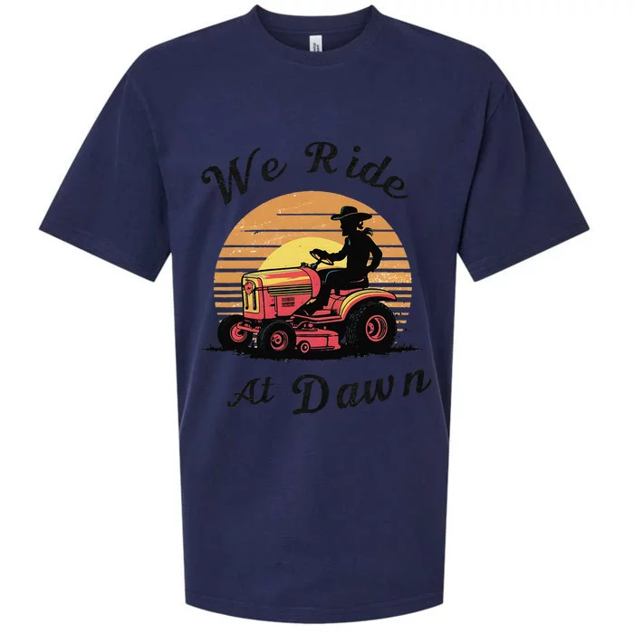 Funny We Ride At Dawn Lawn Mowers Vintage Lawn Mowing Sueded Cloud Jersey T-Shirt