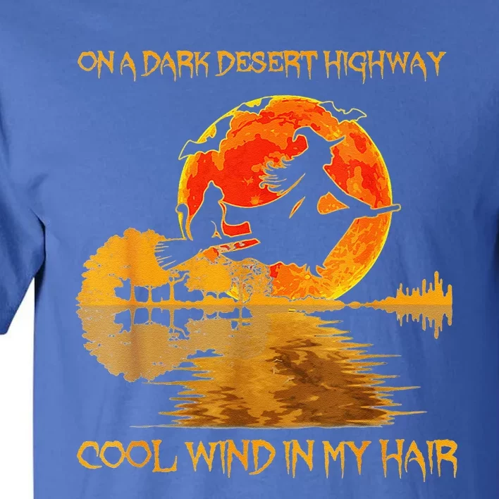 Funny Witch Riding Brooms On A Dark Desert Highways Cat Halloween Tall T-Shirt